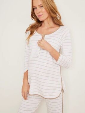 LAKE PAJAMAS Maternity Pima Cotton top size large in Driftwood Stripe